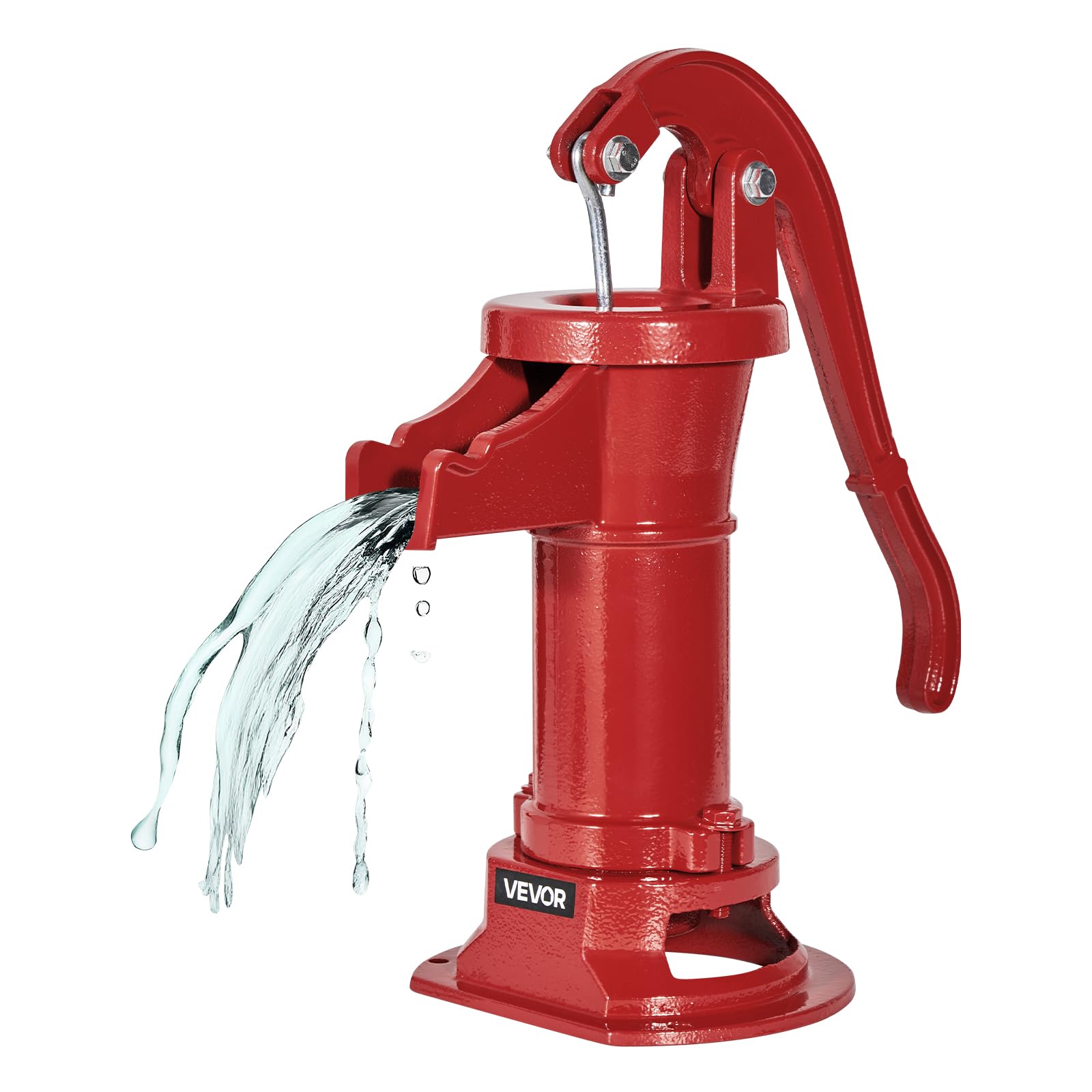 VEVOR front view showing red cast iron pump and vintage style benefit