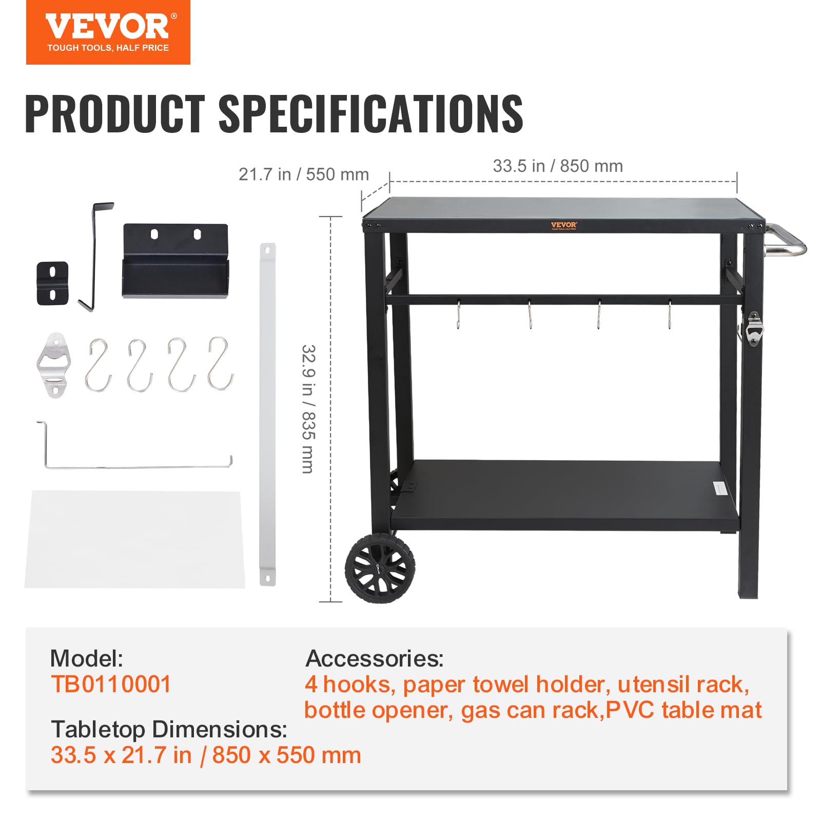 VEVOR pizza oven on cart setup illustrating heat-resistant support for small ovens