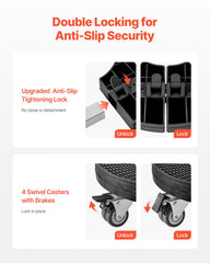 VEVOR locking mechanism close-up showing anti-slip locks for secure stationary placement