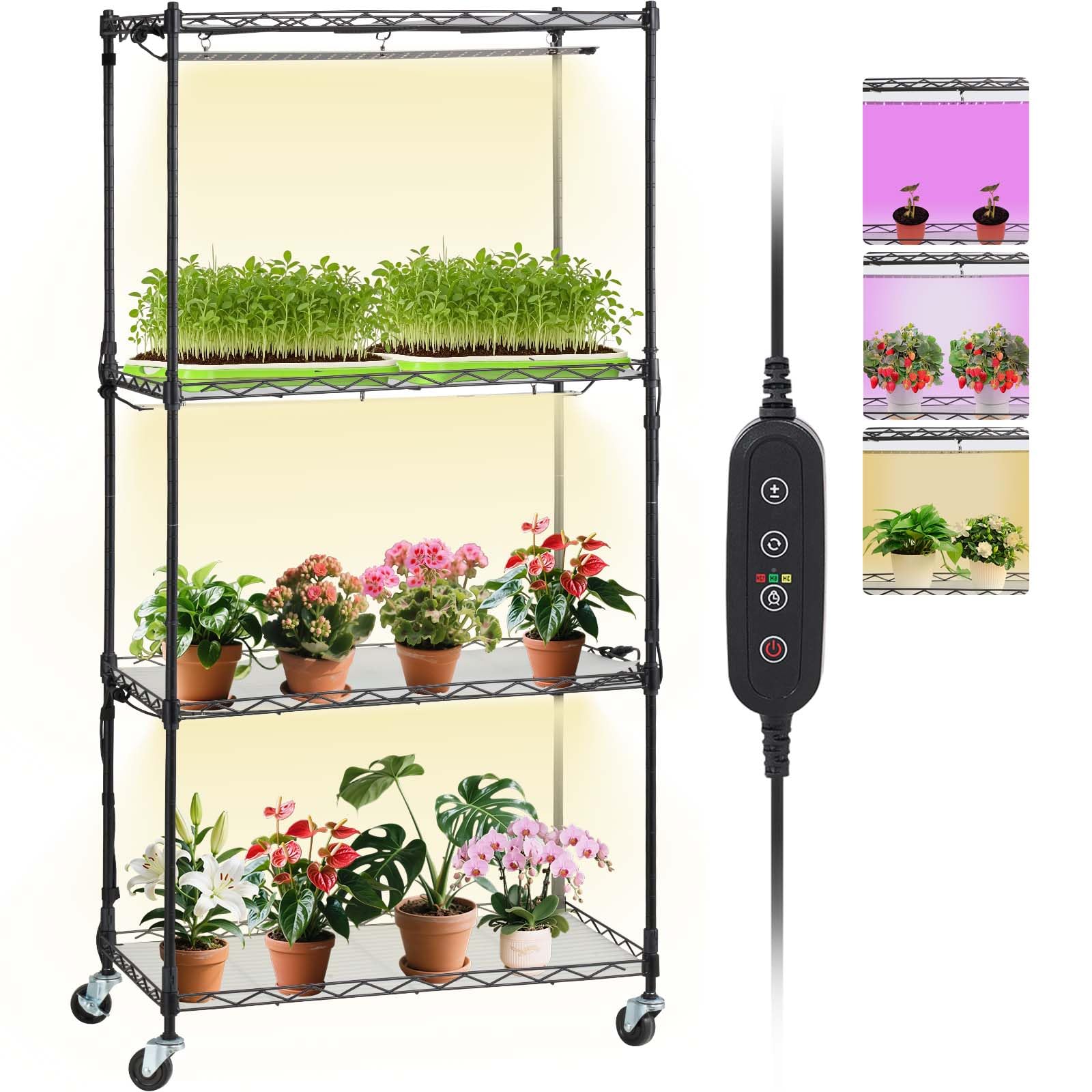 VEVOR front view of 4-tier plant stand showing compact footprint and sturdy frame