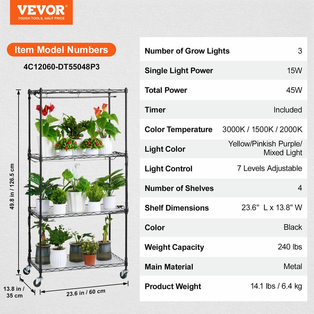 VEVOR adjustable shelf height mechanism for accommodating taller plants