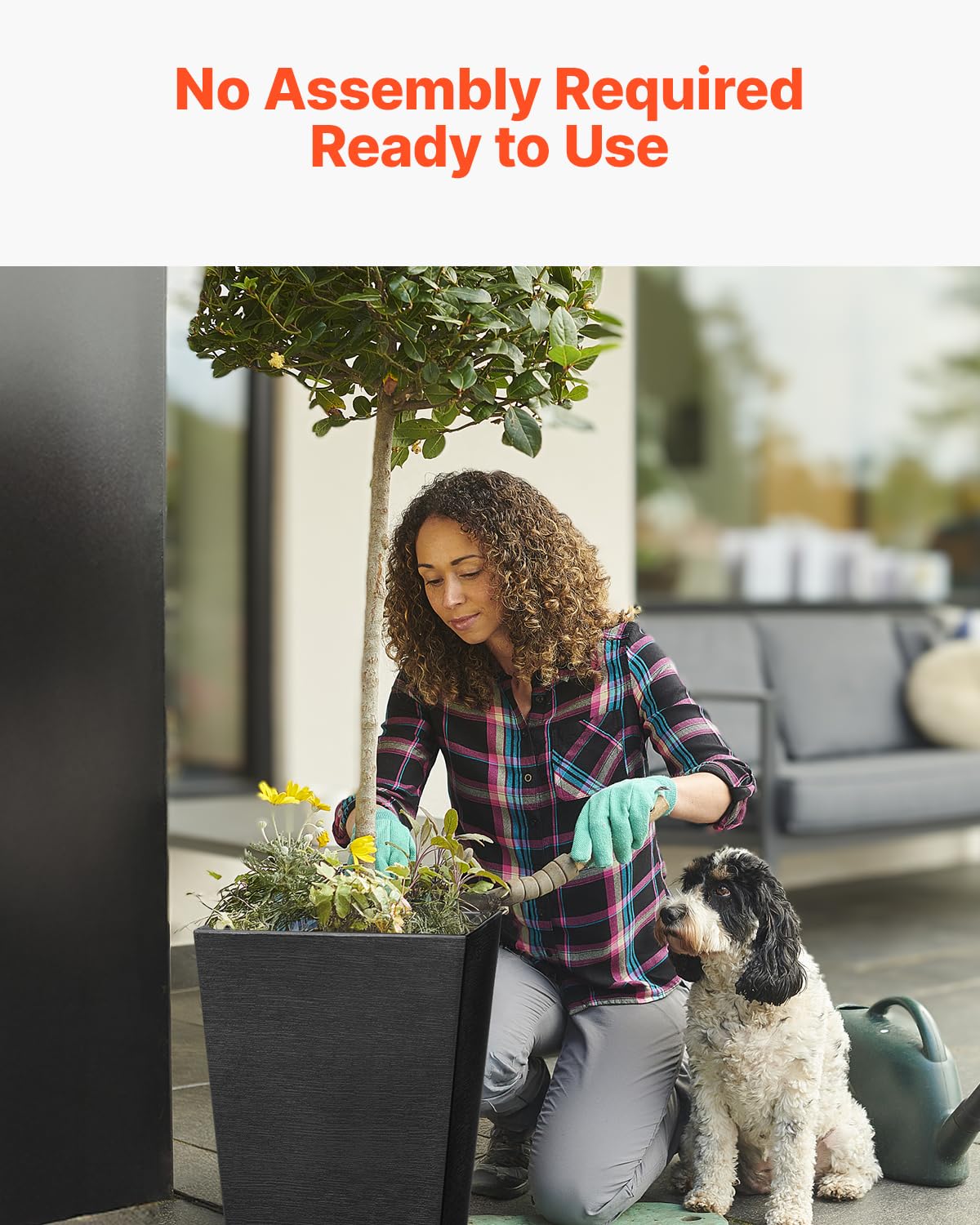 VEVOR planter filled with mixed foliage showing stylish presentation and greenery boost