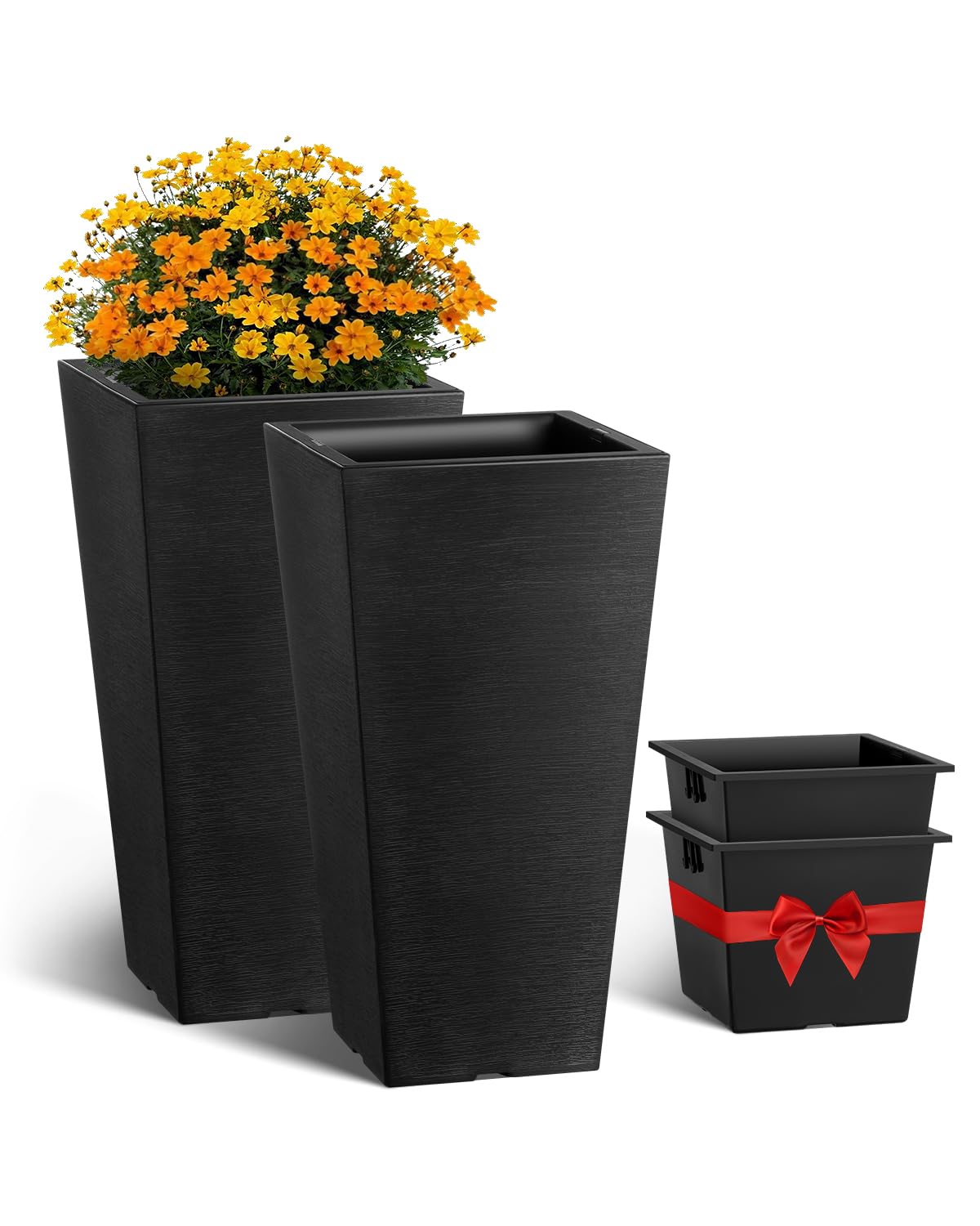 VEVOR front view showing tall black planter and modern stripes, enhances entryway decor