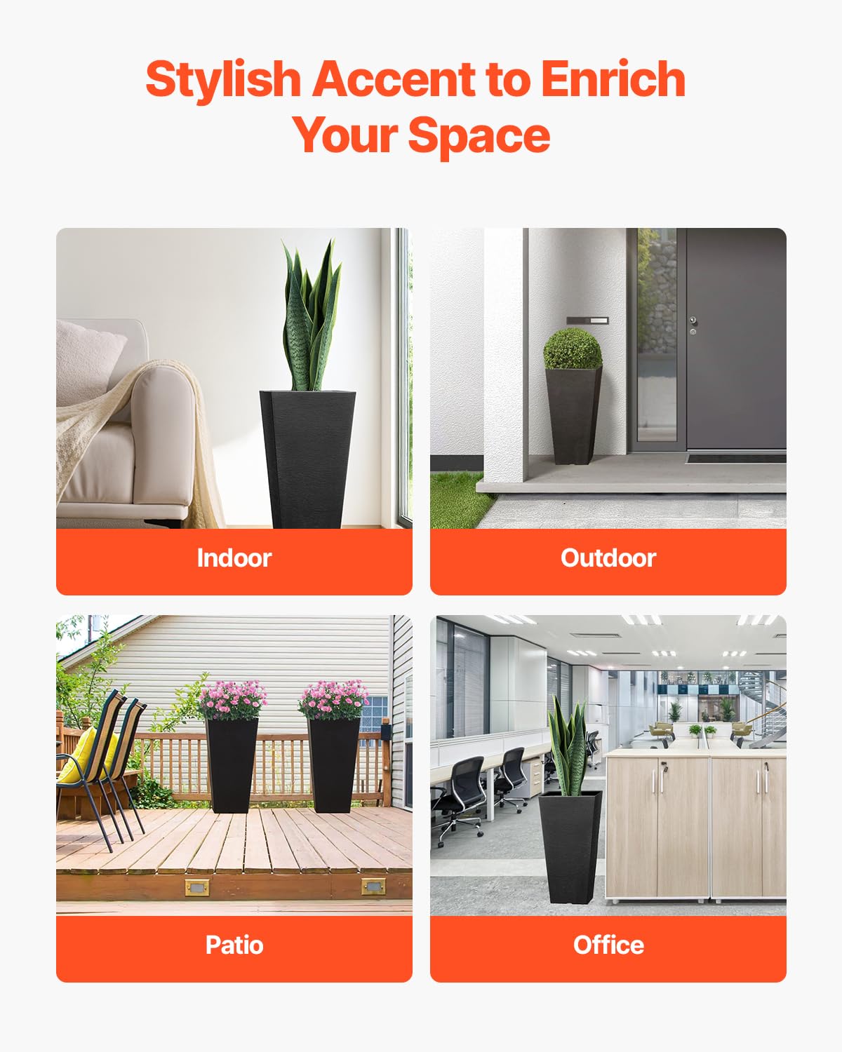 VEVOR planter beside a person illustrating 22-inch scale and space-saving design