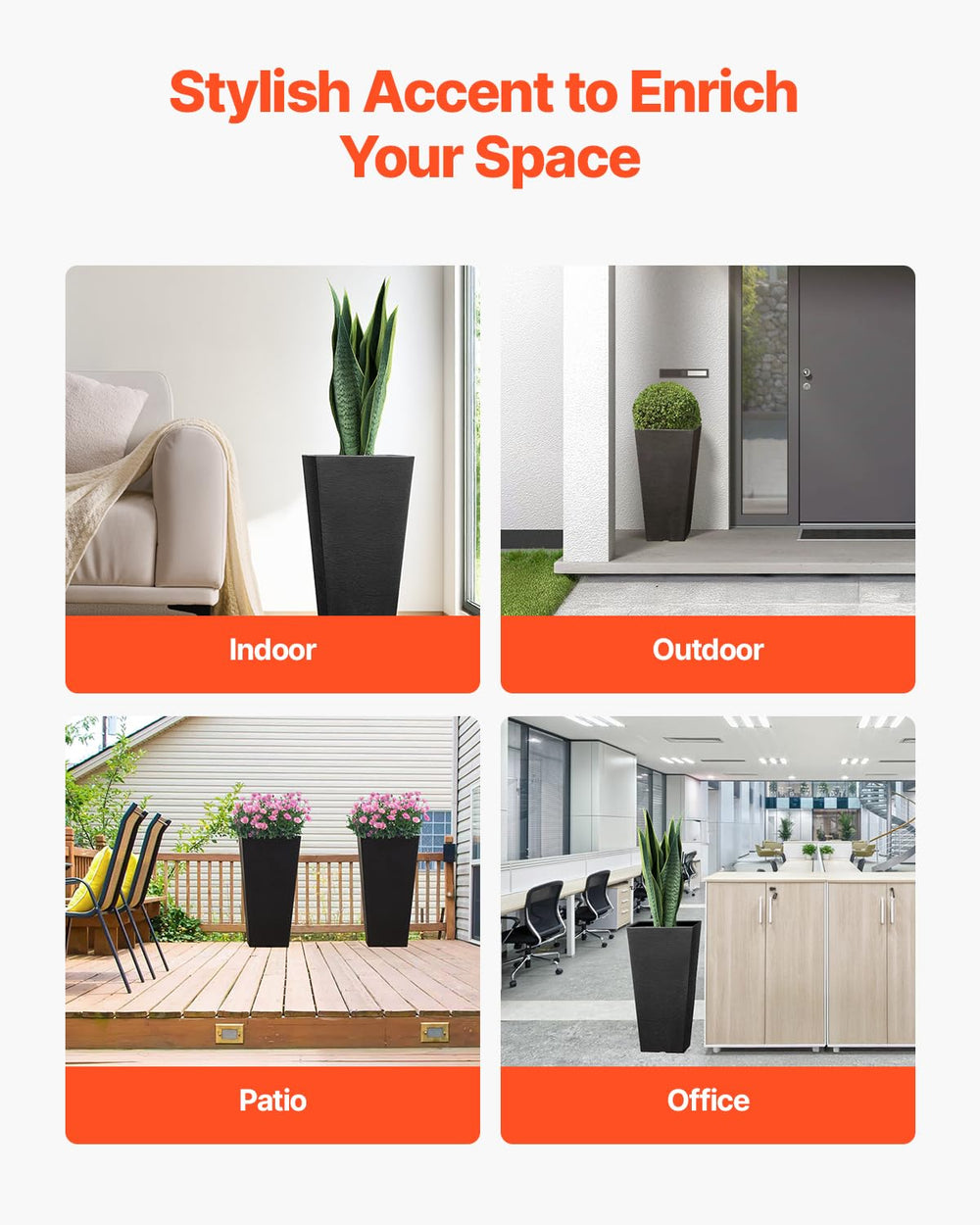 VEVOR planter beside a person illustrating 22-inch scale and space-saving design