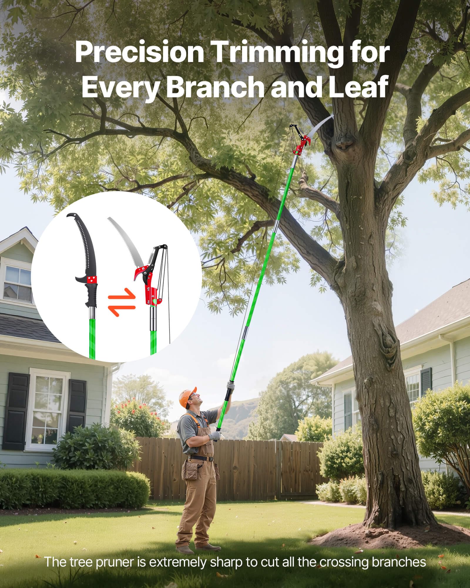 VEVOR fiberglass pole detail showing lightweight construction and grip benefit