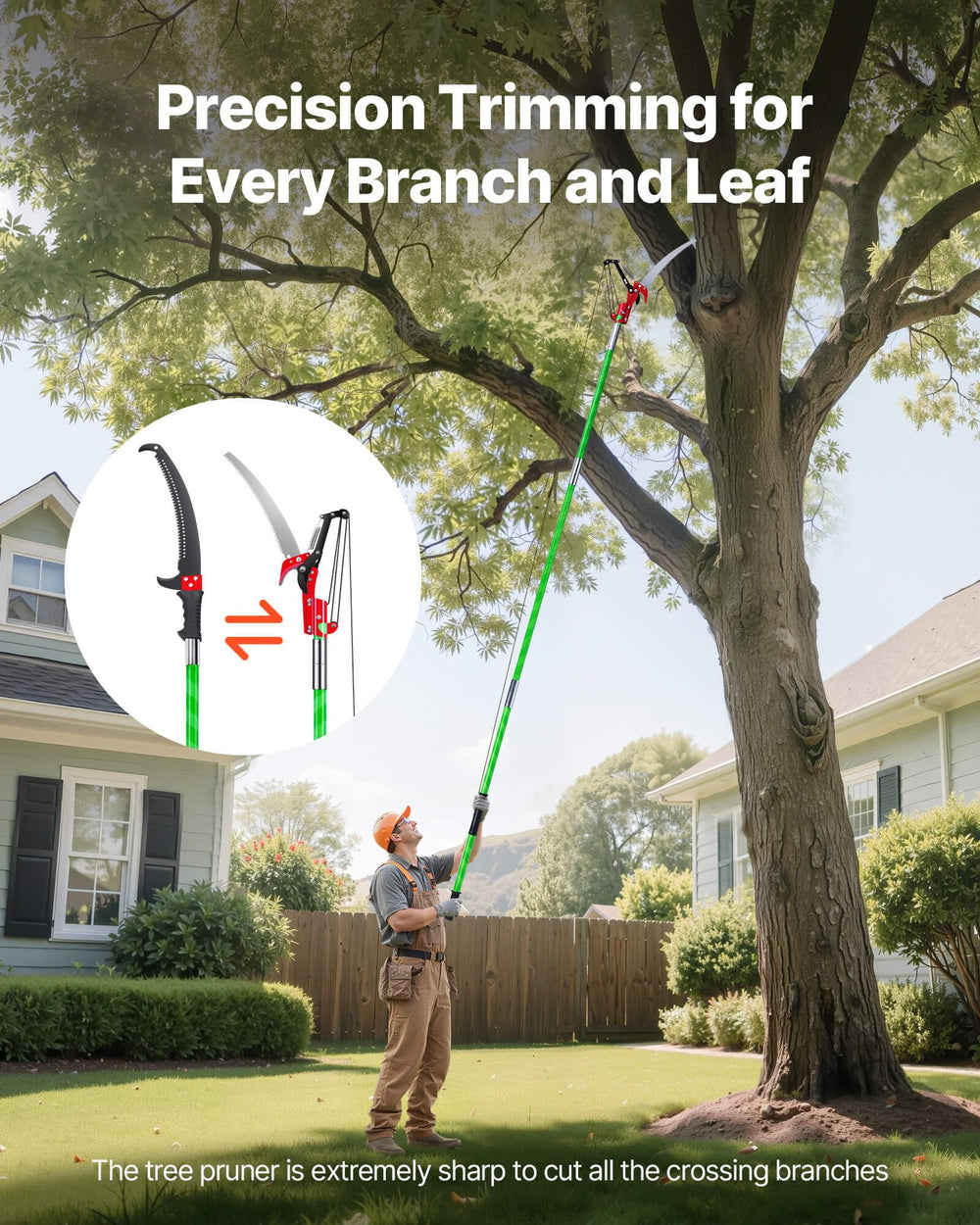 VEVOR fiberglass pole detail showing lightweight construction and grip benefit