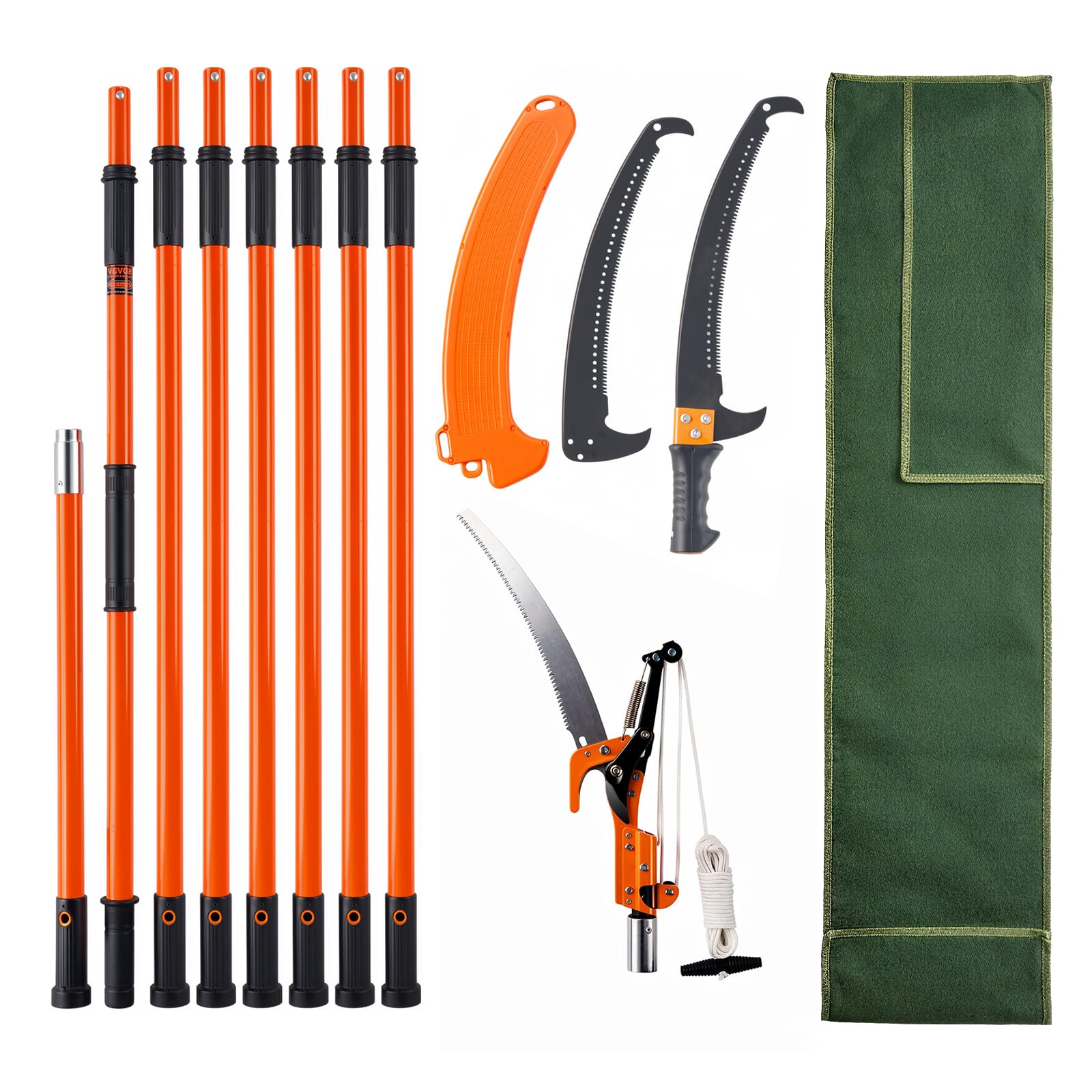 VEVOR front view of pole saw showing complete tool and benefits reach