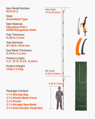 VEVOR pole saw fully extended to 27 ft showing safe high reach