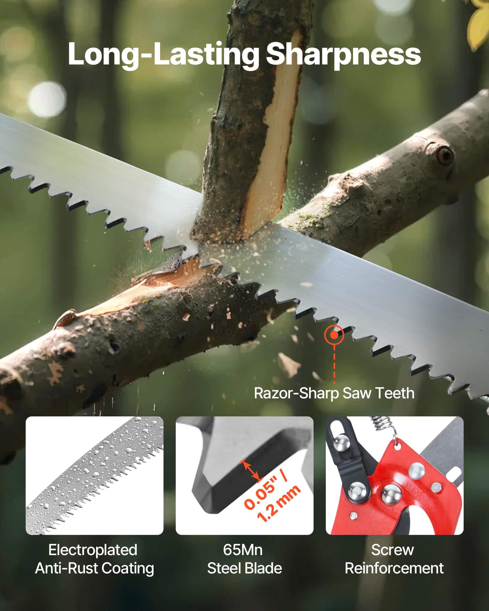 VEVOR hook blade in cutting action pulling branch for controlled trimming