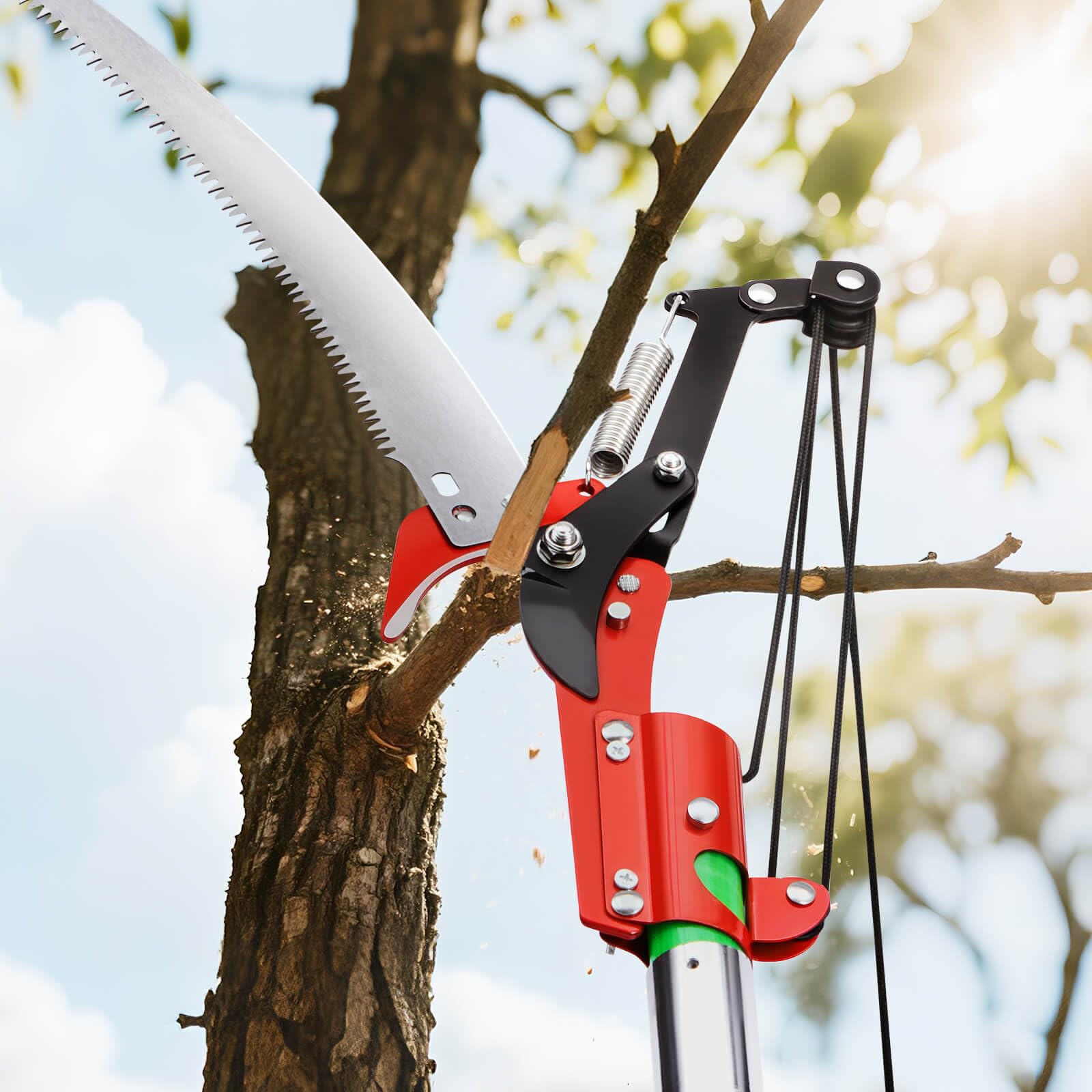 VEVOR saw blade cutting thick branch illustrating power on larger limbs