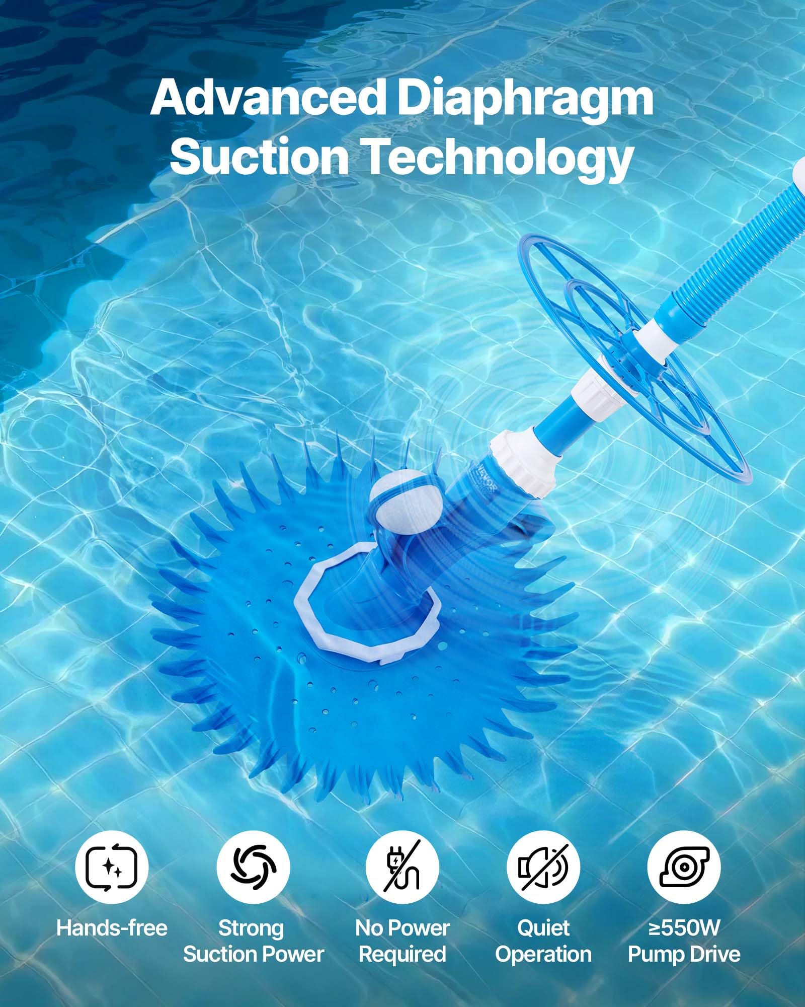VEVOR hose connection detail showing secure coupling for leak-free suction