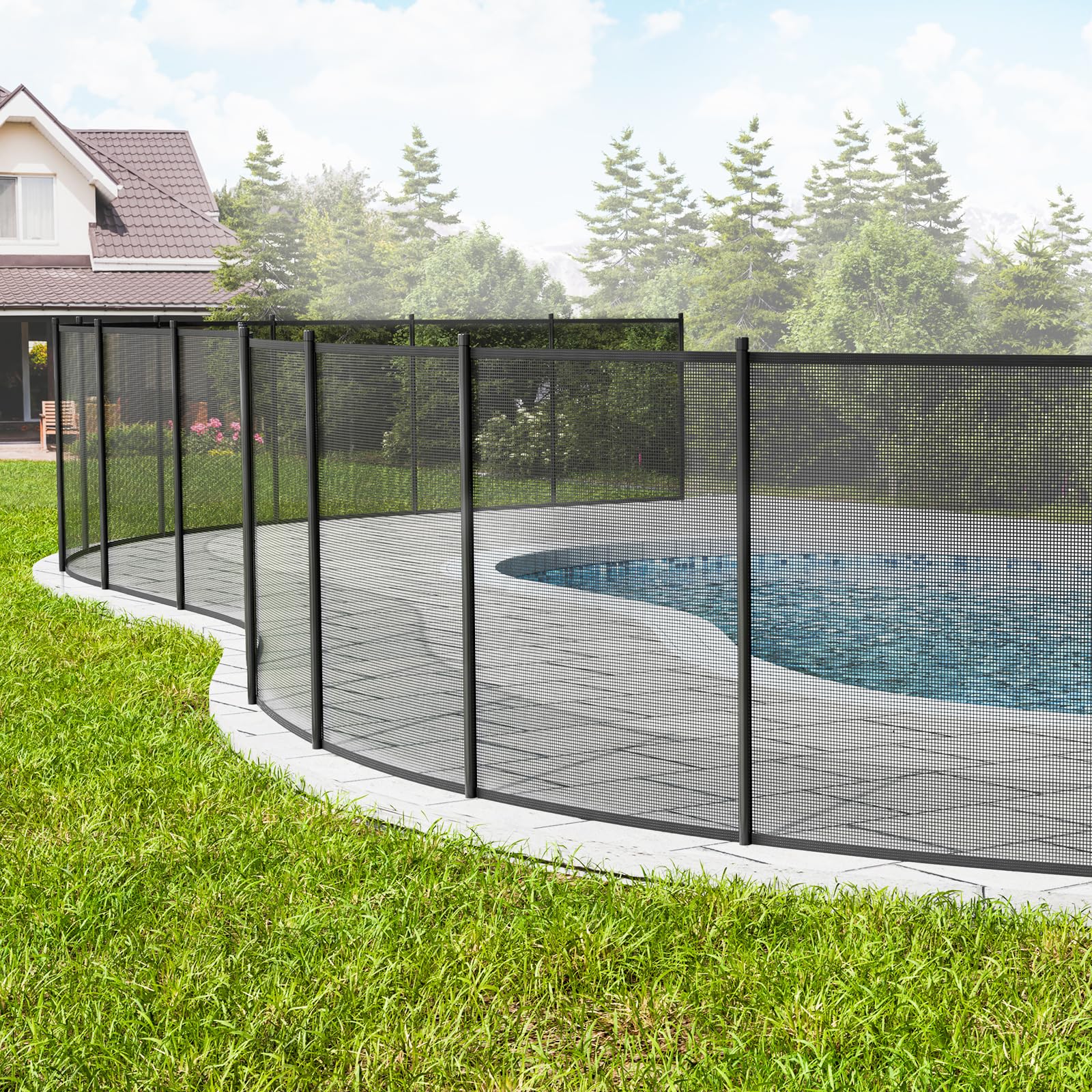 VEVOR fence with person for scale illustrating panel length and protective coverage
