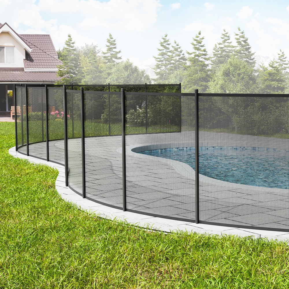 VEVOR fence with person for scale illustrating panel length and protective coverage