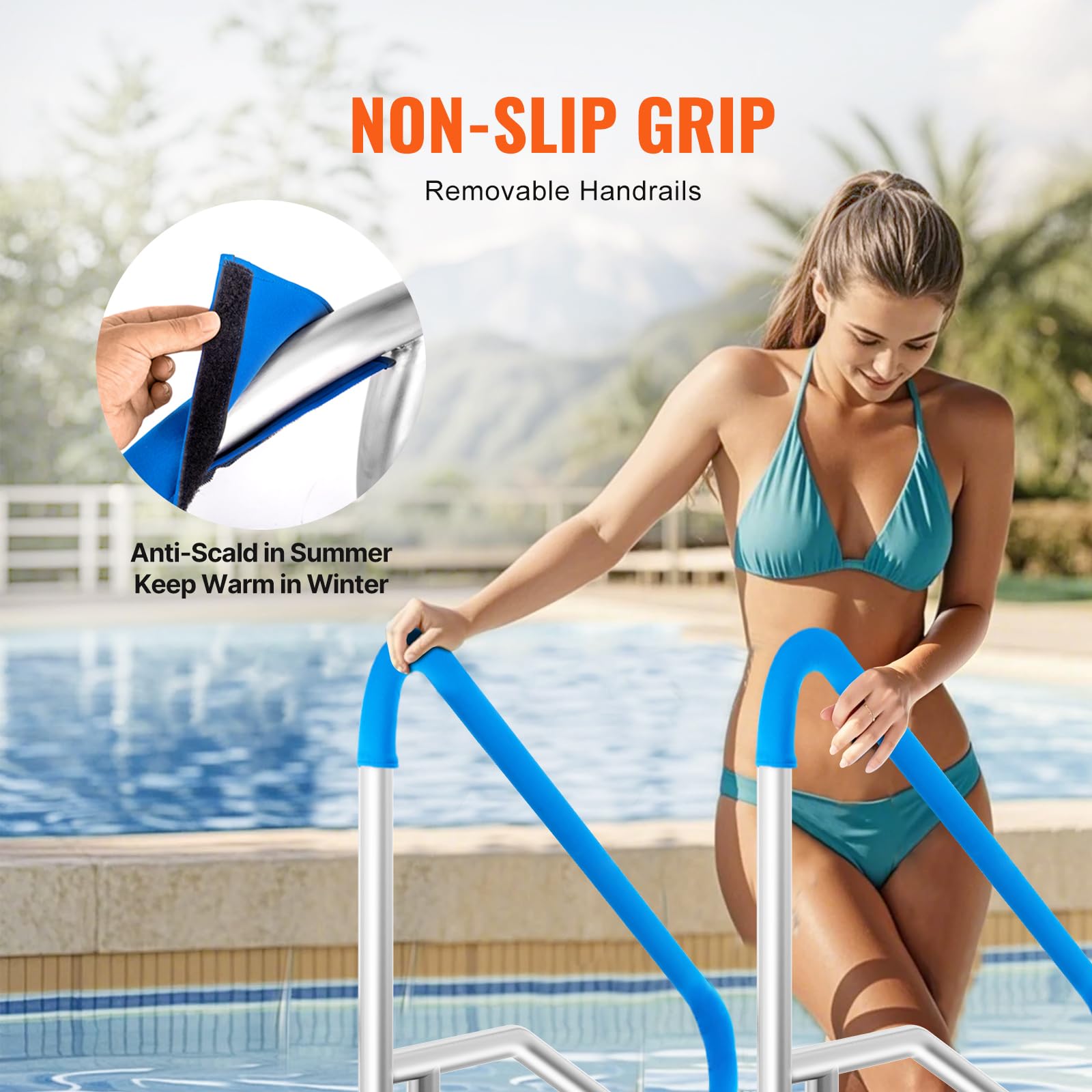 VEVOR handrail installed poolside showing safer pool access benefit
