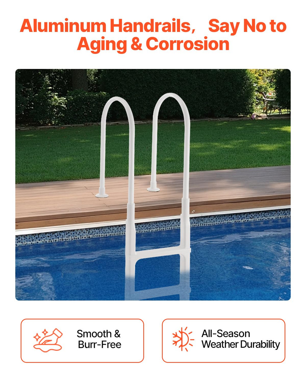 VEVOR ladder mounted to pool deck demonstrating secure fit