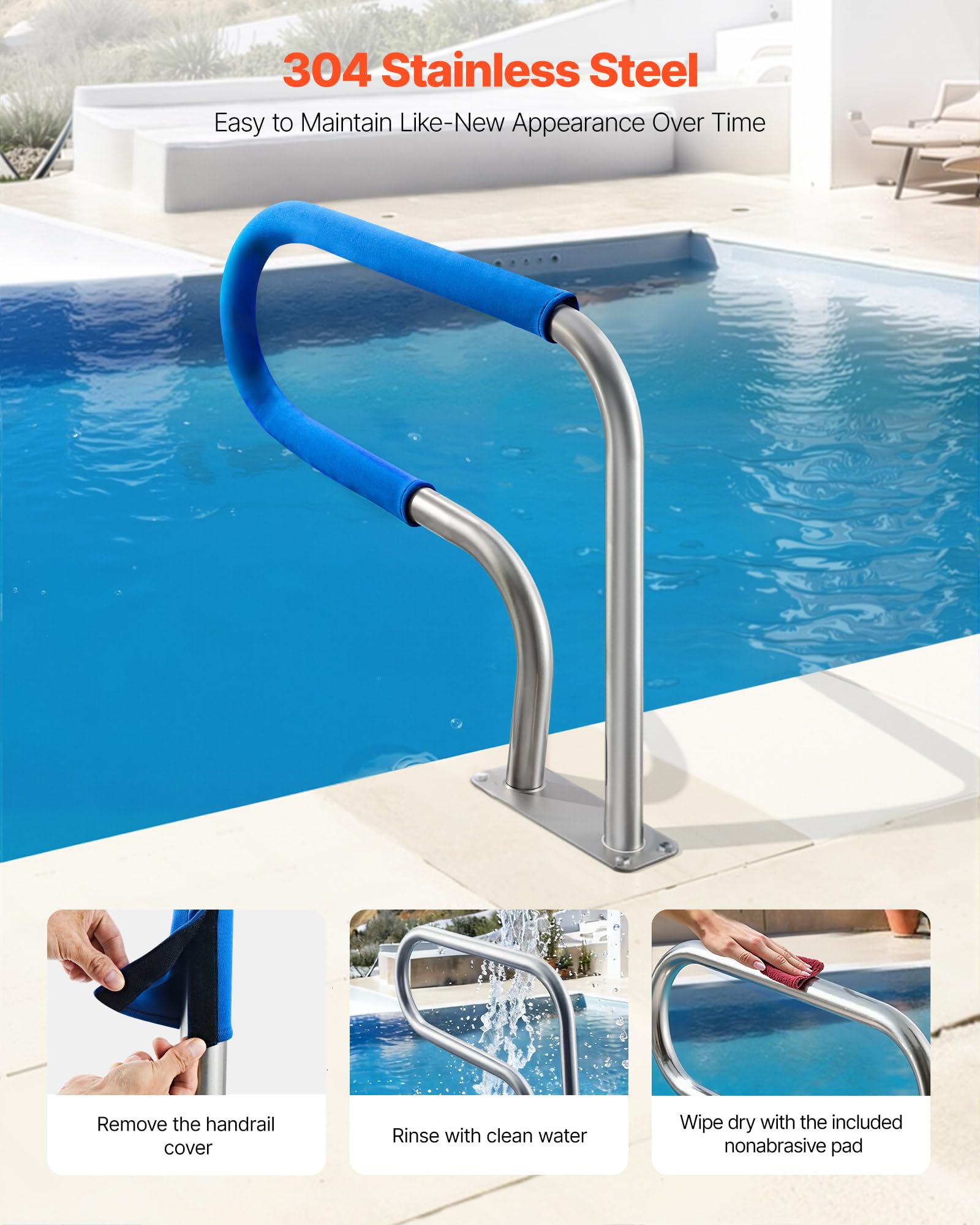 VEVOR pool rail closeup of detachable sleeve providing comfortable nonslip grip