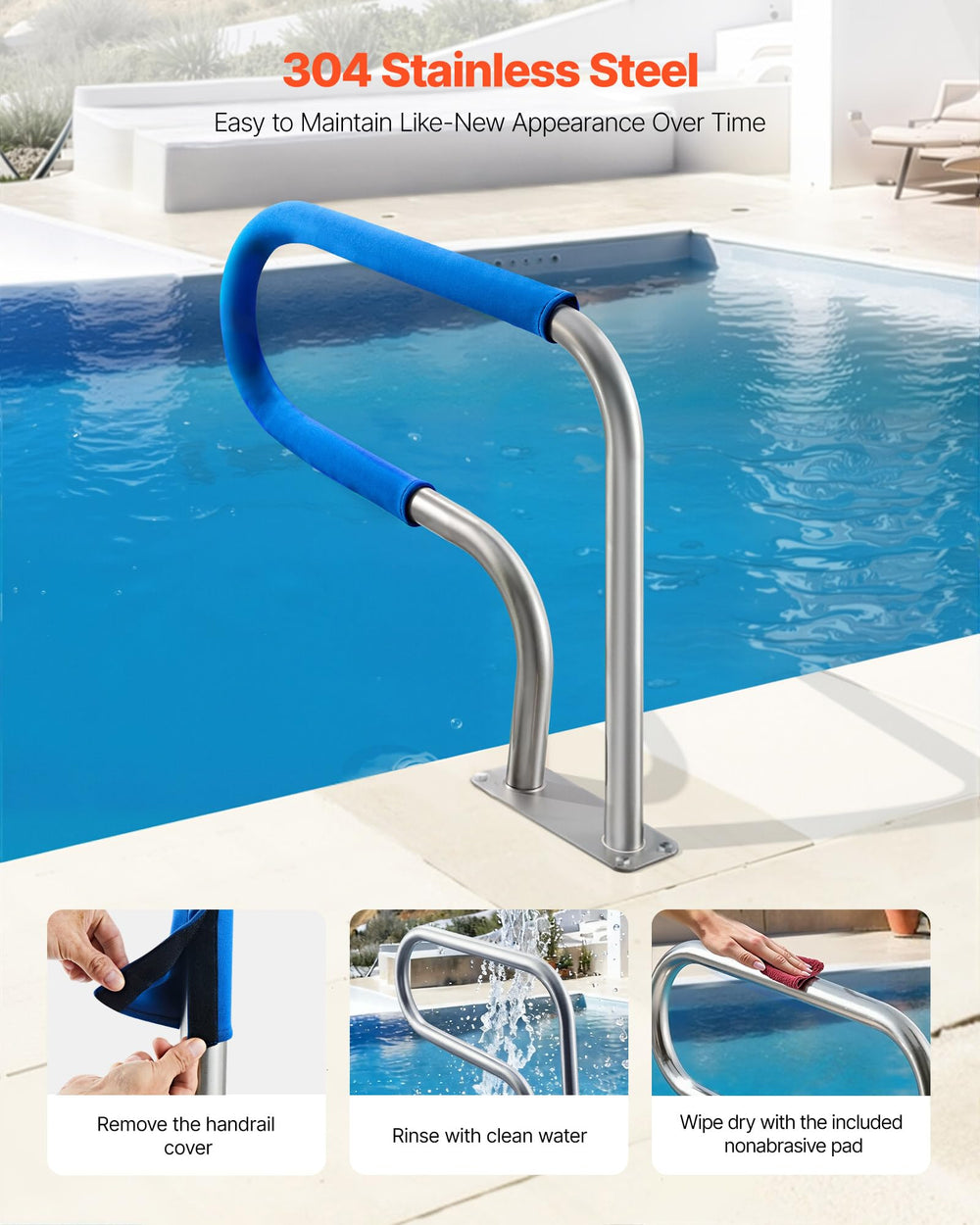 VEVOR pool rail closeup of detachable sleeve providing comfortable nonslip grip