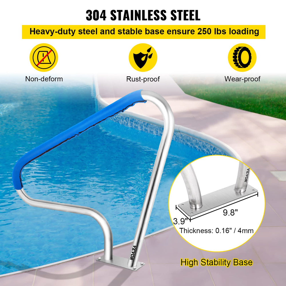 VEVOR rail mounted by pool steps demonstrating safer entry and exit