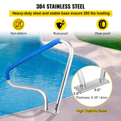 VEVOR rail mounted by pool steps demonstrating safer entry and exit