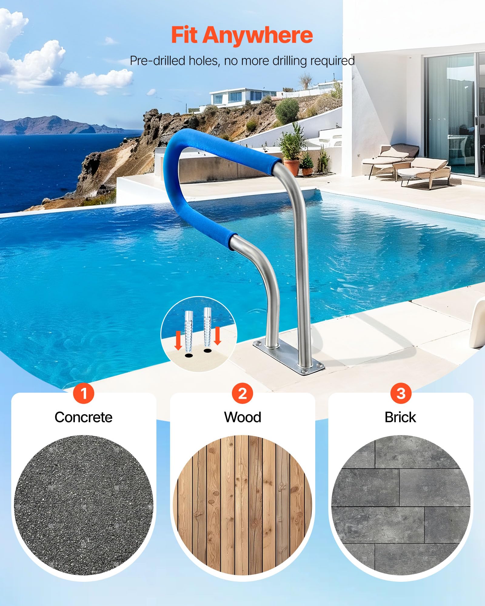VEVOR pool rail next to ruler showing 31 x 22 inch dimensions for sizing
