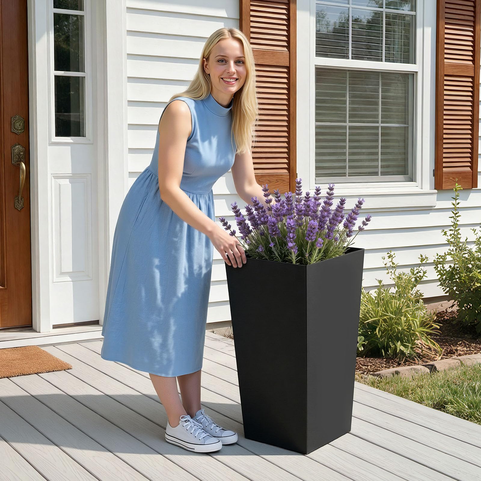 VEVOR styled on porch with flowers showing curbside elevation advantage