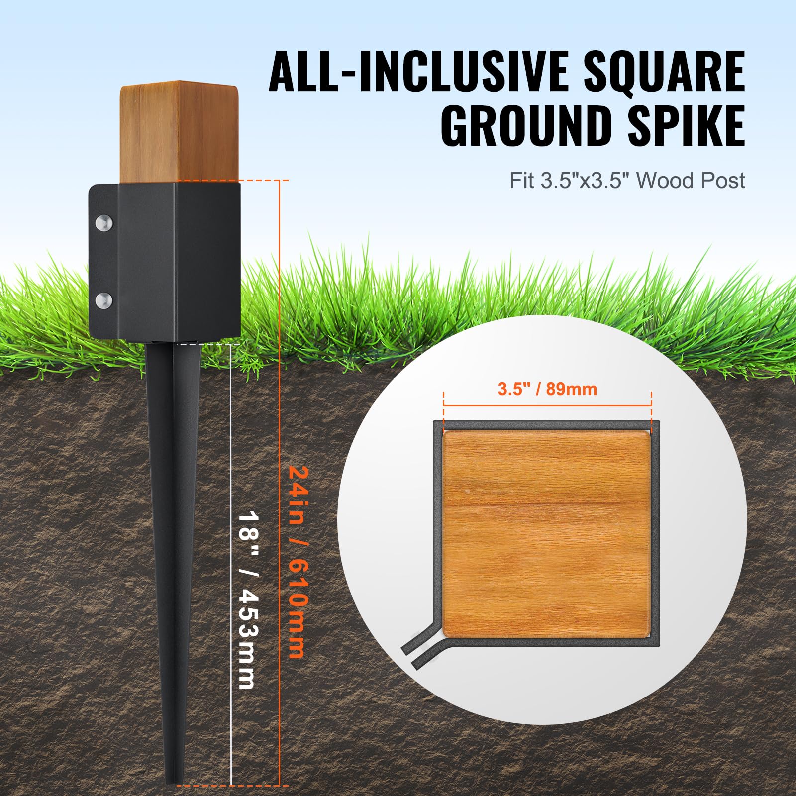 VEVOR anchor with 3.5-inch post inserted showing tight fit and stability benefit