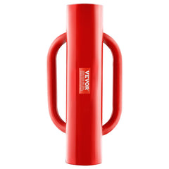 VEVOR front view of red post driver showing robust construction and ergonomic handles for easier post setting