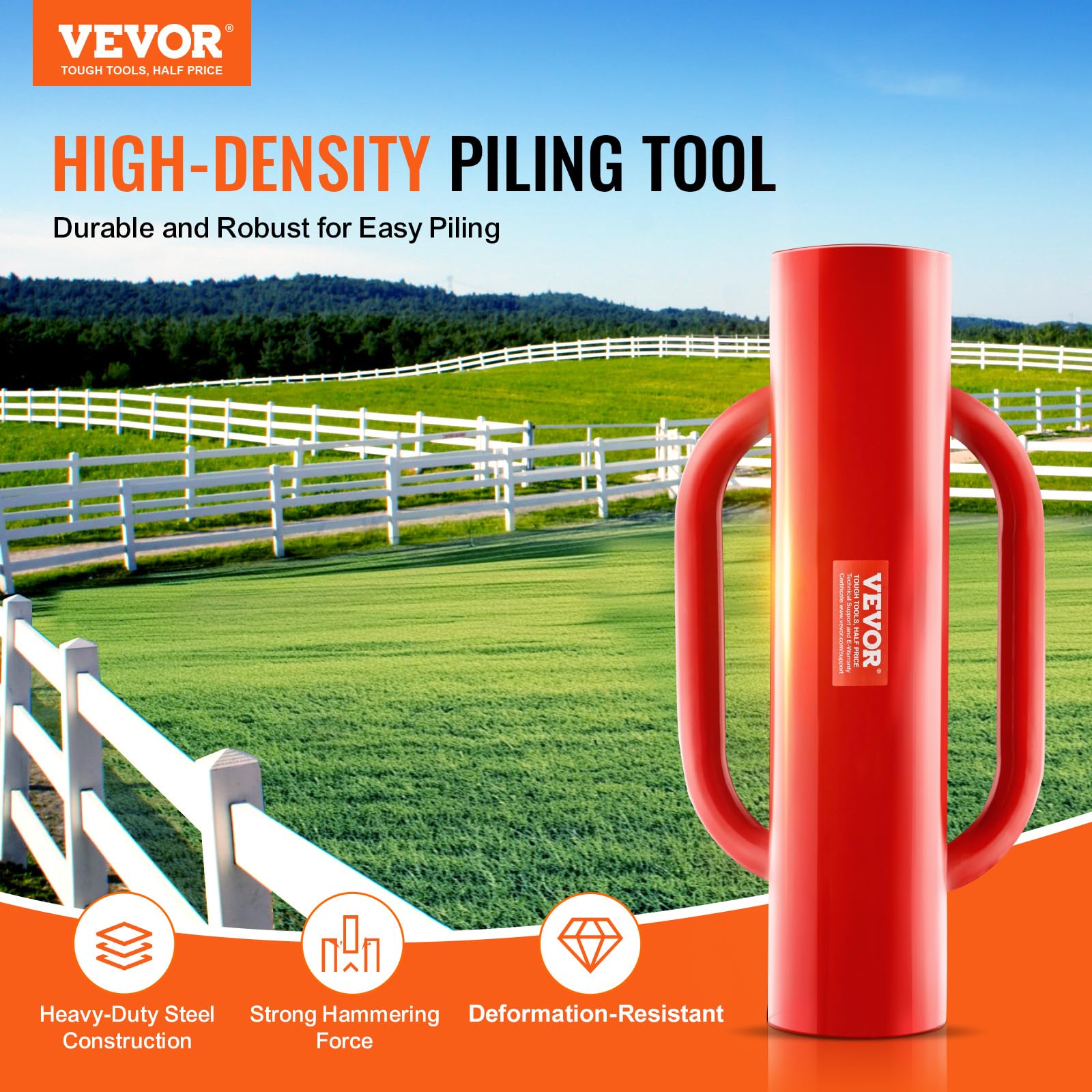 VEVOR close-up of loop handles showing grip comfort and reduced hand fatigue during pounding