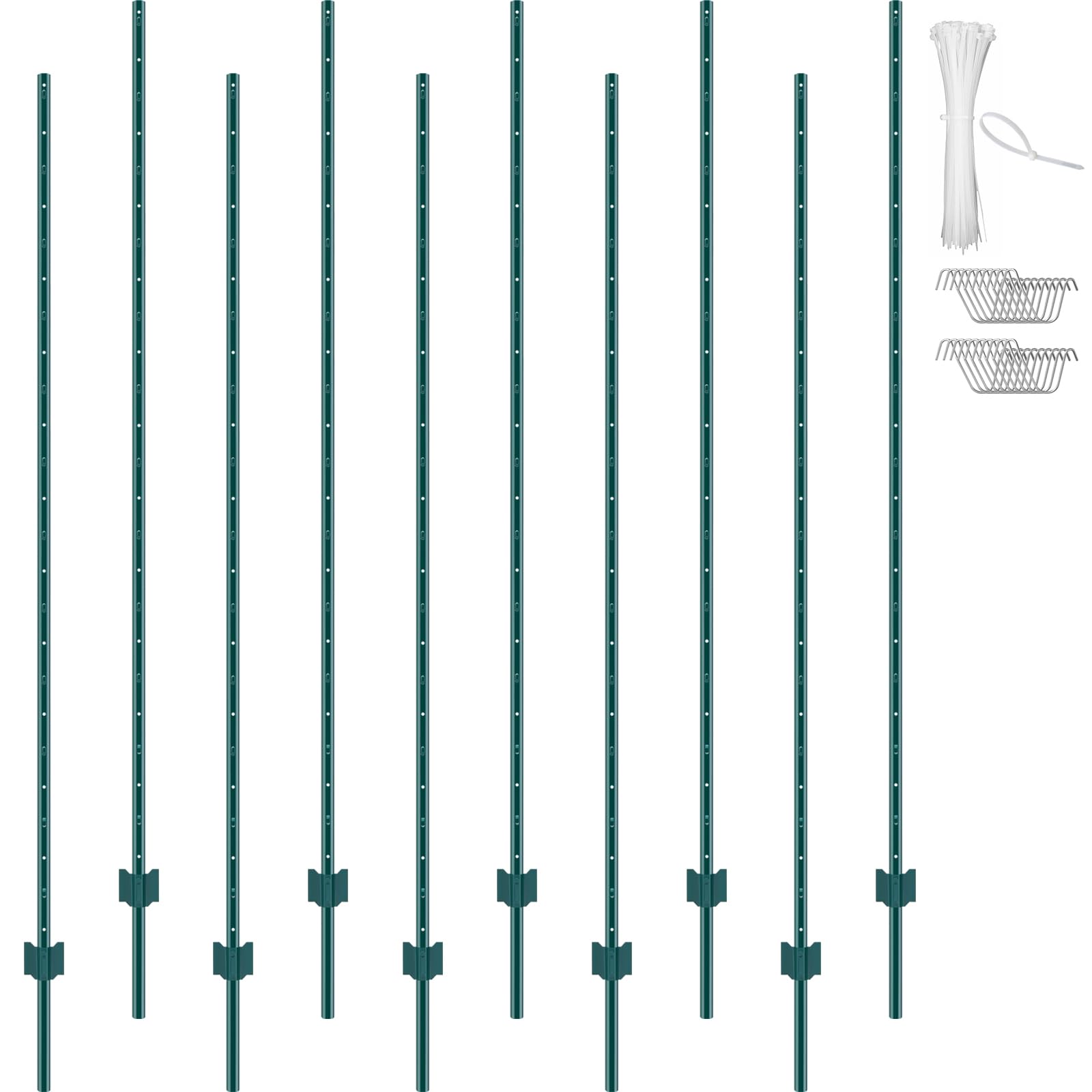 VEVOR front view of ten green posts showing pack and quick deployment benefit