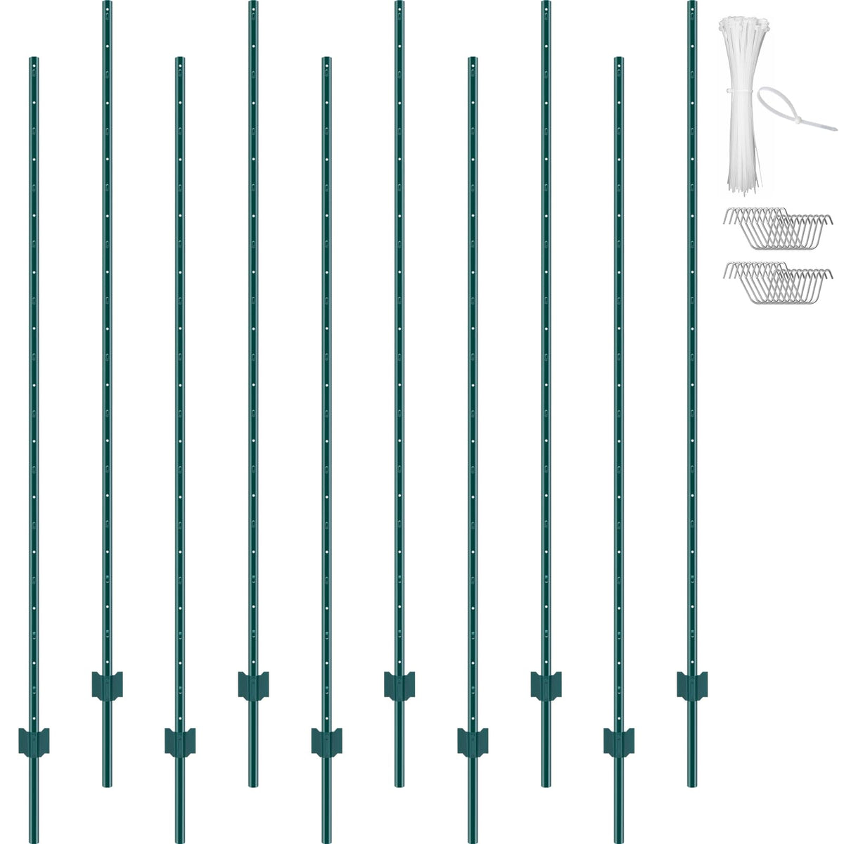 VEVOR front view of ten green posts showing pack and quick deployment benefit