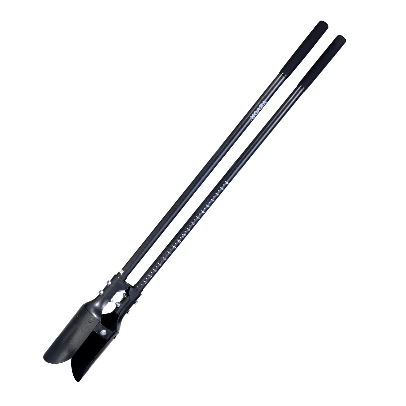 VEVOR front view of post hole digger showing full length and blade, durable digging performance