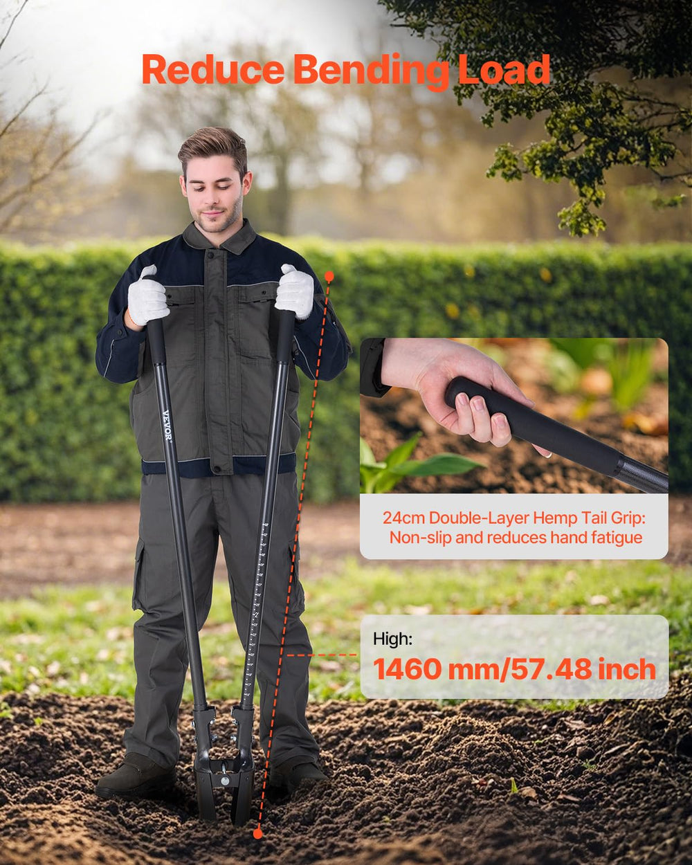 VEVOR hemp tail sleeve grip close-up offering anti-slip comfort and reduced hand fatigue