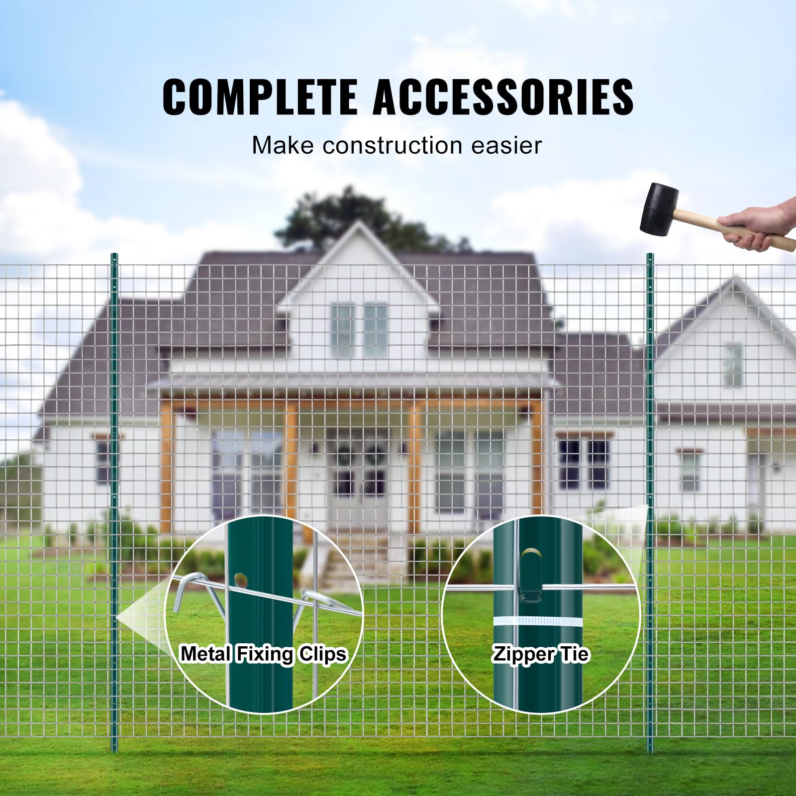 VEVOR post driven in ground demonstrating easy-installation benefit