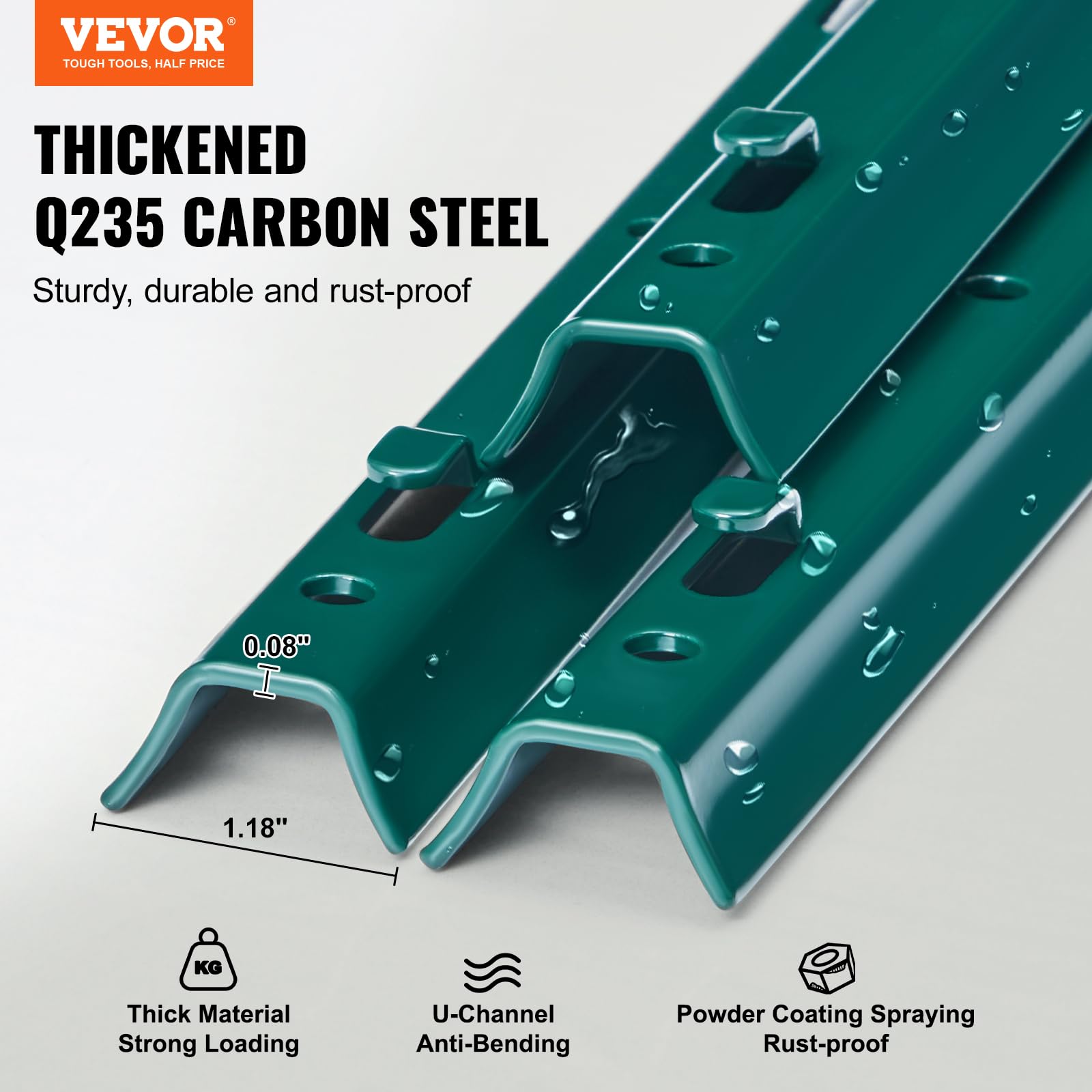 VEVOR close-up of U-channel steel profile for stronger support