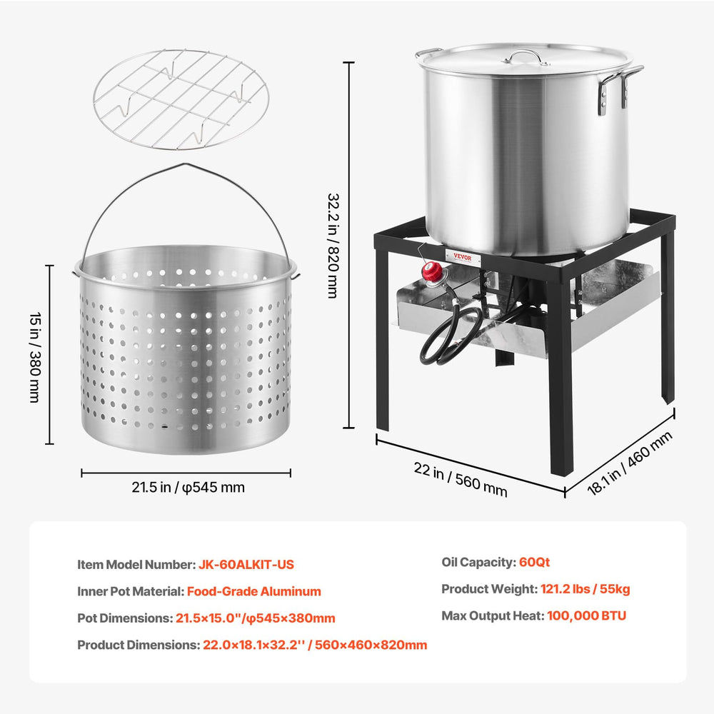 VEVOR pot filled with cooked seafood demonstrating large-capacity serving setup