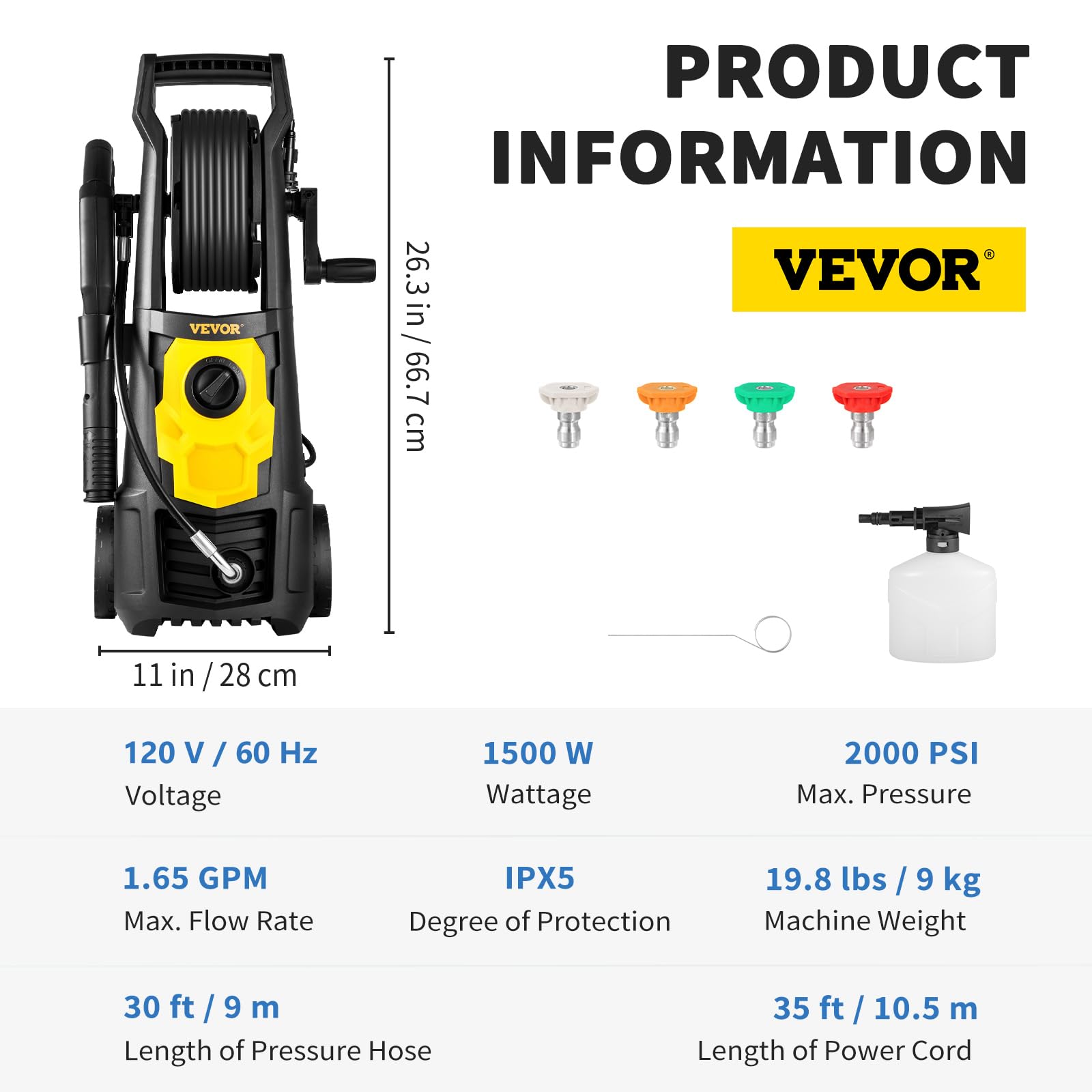 VEVOR long 35 ft GFCI power cord demonstrating extended reach and safety