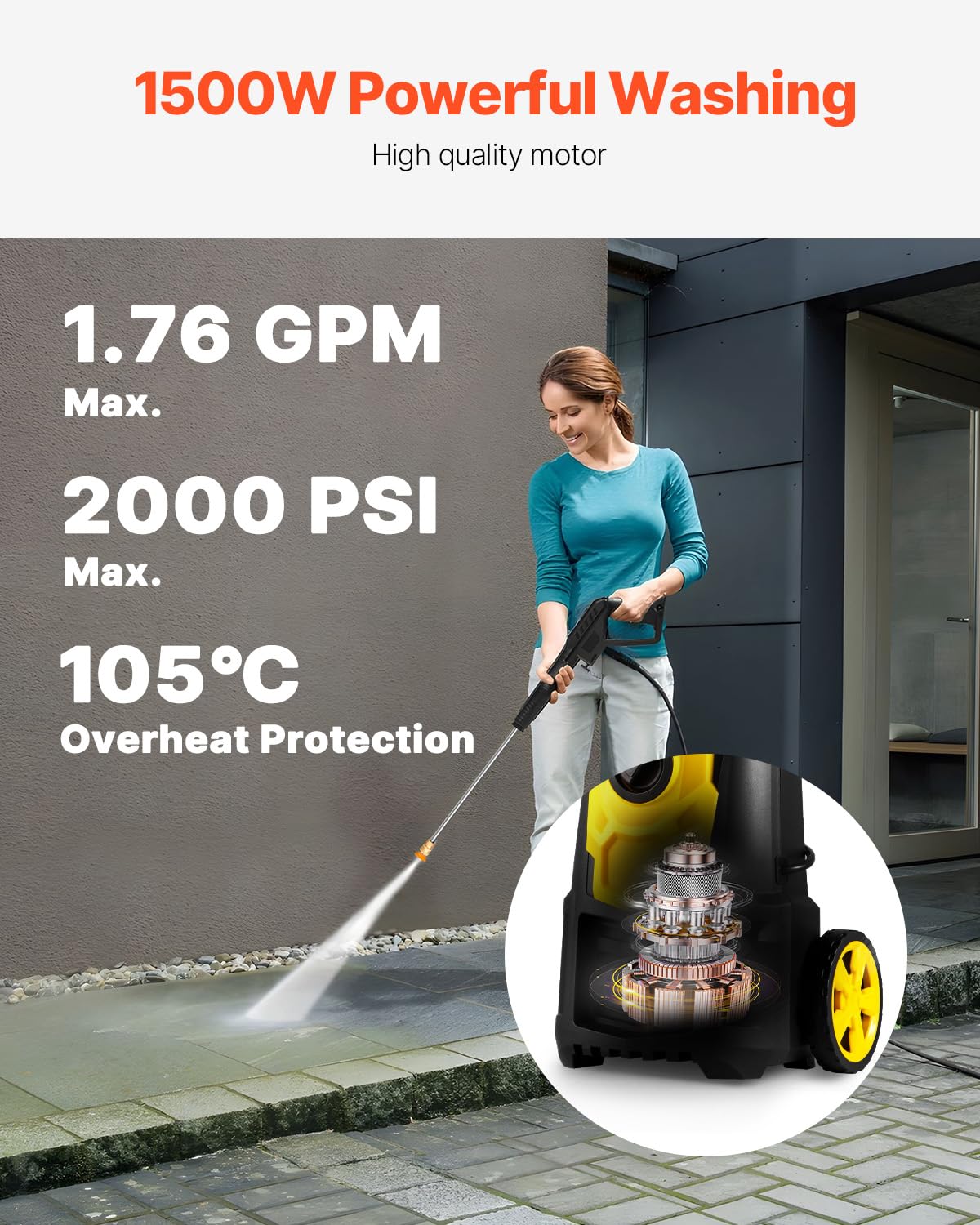 VEVOR foam cannon attached to lance showing easy detergent application benefit