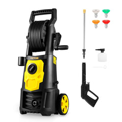VEVOR pressure washer front view showing controls and compact portability benefit