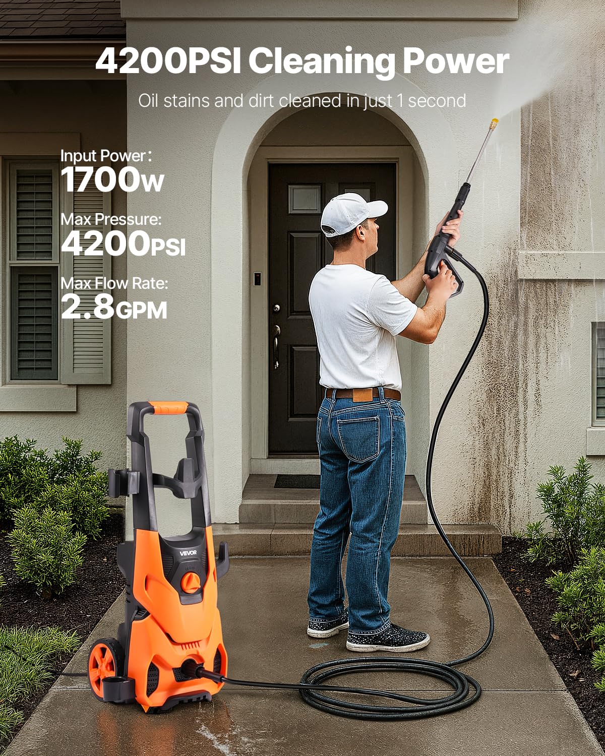 VEVOR close-up of the 20ft PVC hose highlighting durability and flexibility