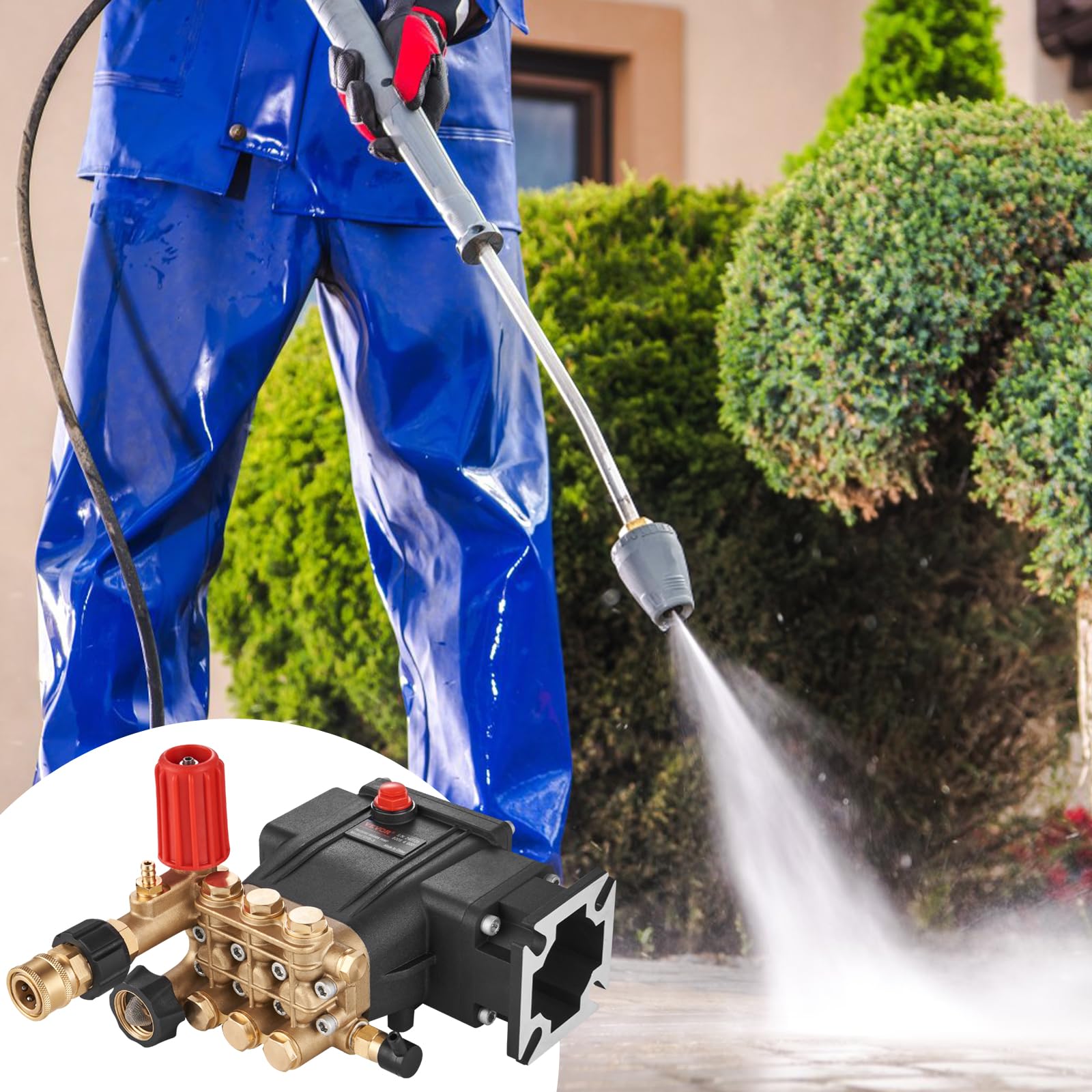 VEVOR pressure washer running outdoors showing cleaning performance benefit stronger spray