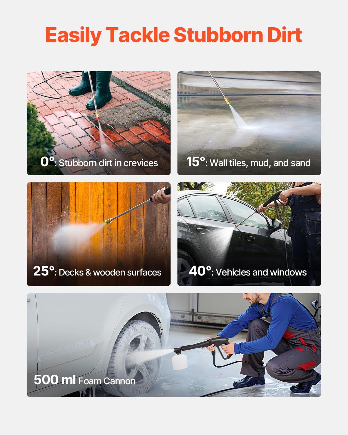 VEVOR four metal nozzles in holder showing quick-connect versatility