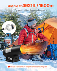 VEVOR nozzle and barrel showing forced-air output for fast warming benefit