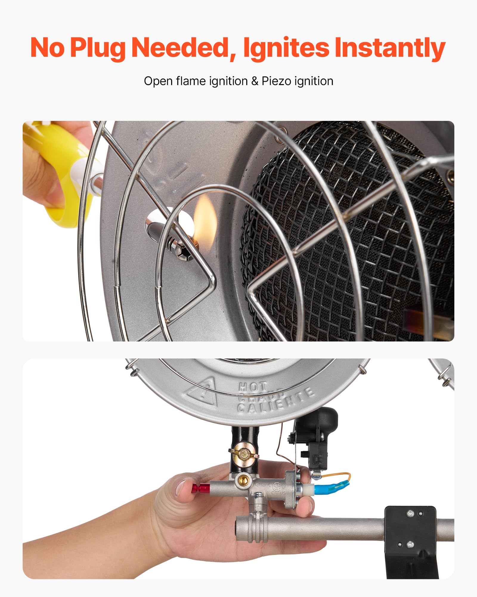 VEVOR control knob and piezo ignition detail for easy three‑level temperature control