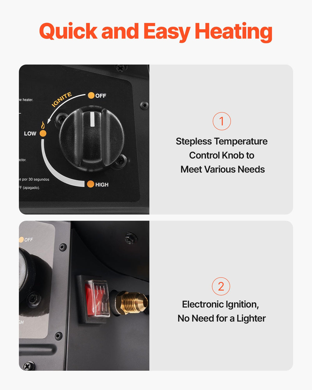 VEVOR propane heater beside toolbox for scale illustrating compact footprint and portability