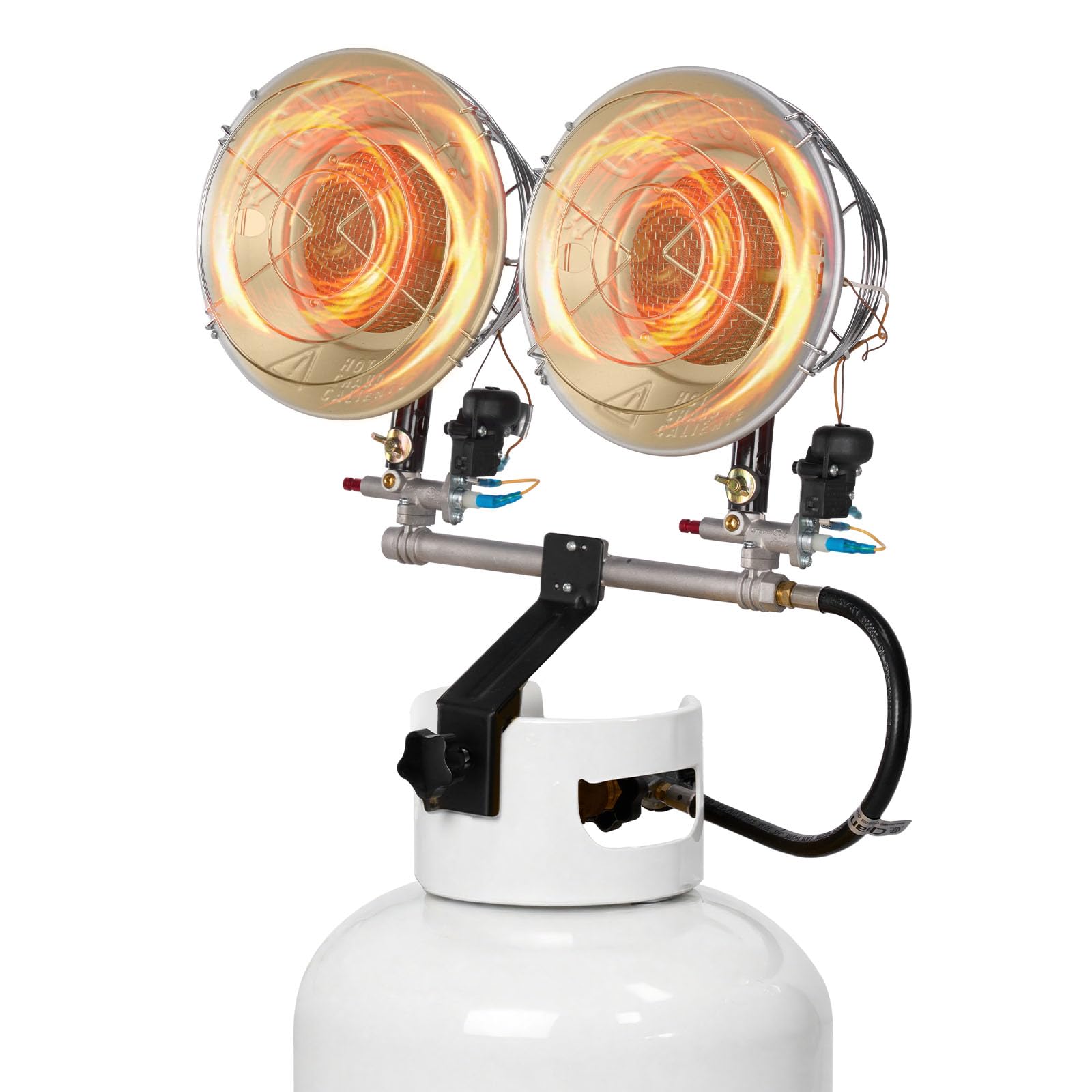 VEVOR front view of propane tank top heater showing compact single burner for fast warmth