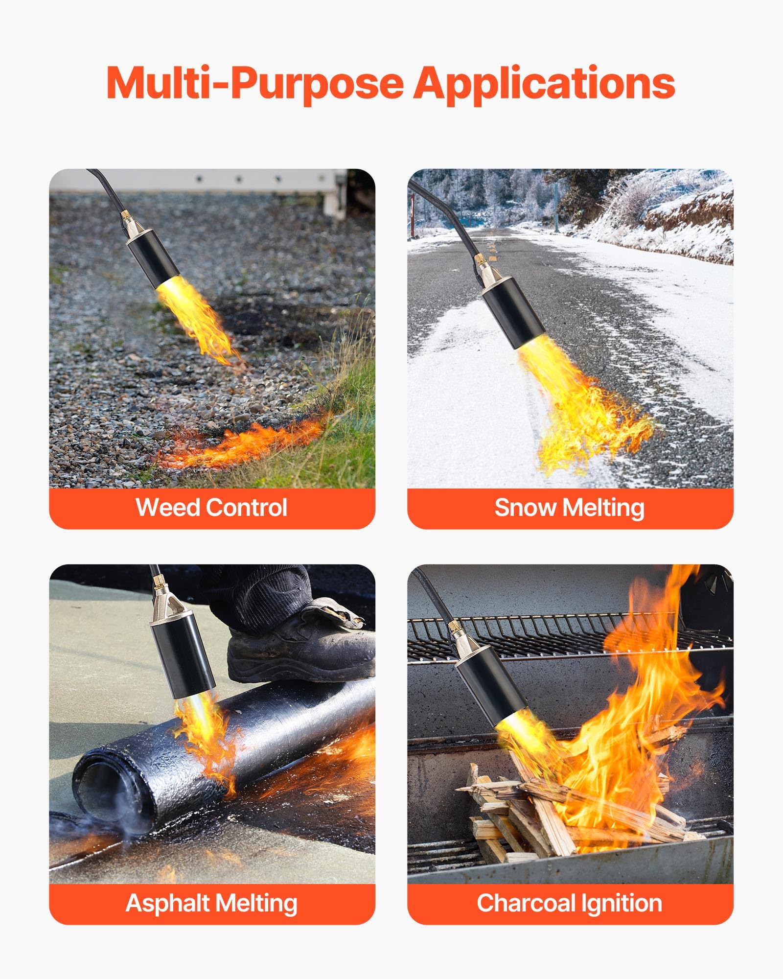 VEVOR torch melting driveway ice demonstrating efficient thawing capability