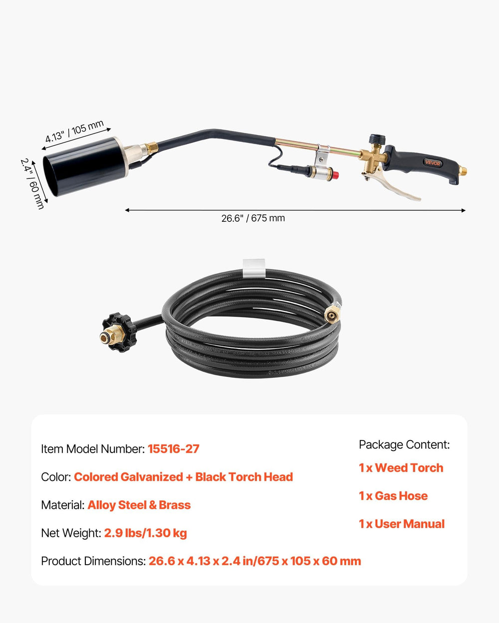 VEVOR torch held in hand showing size and scale for comfortable handling