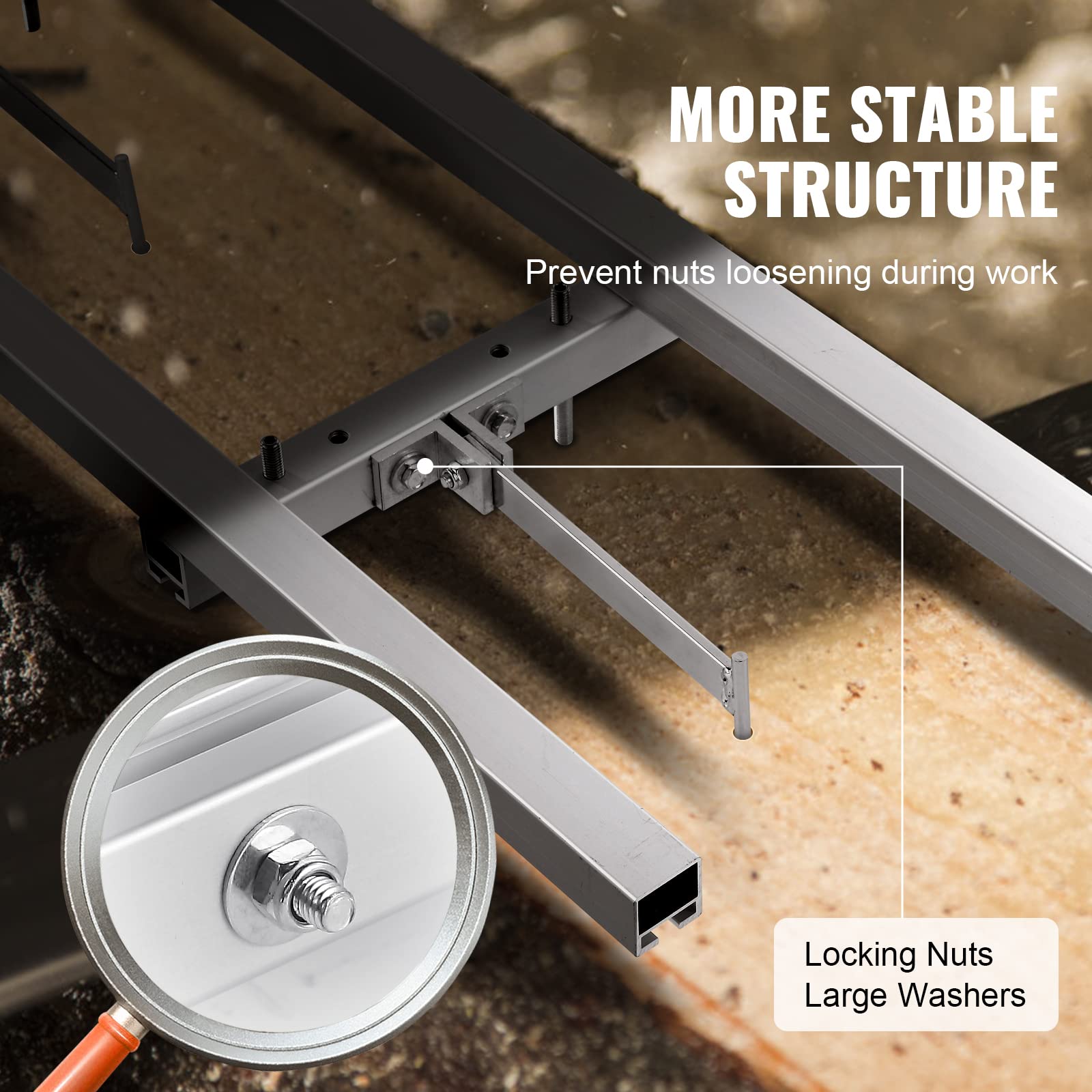 VEVOR assembly close-up showing fasteners and easy installation benefit