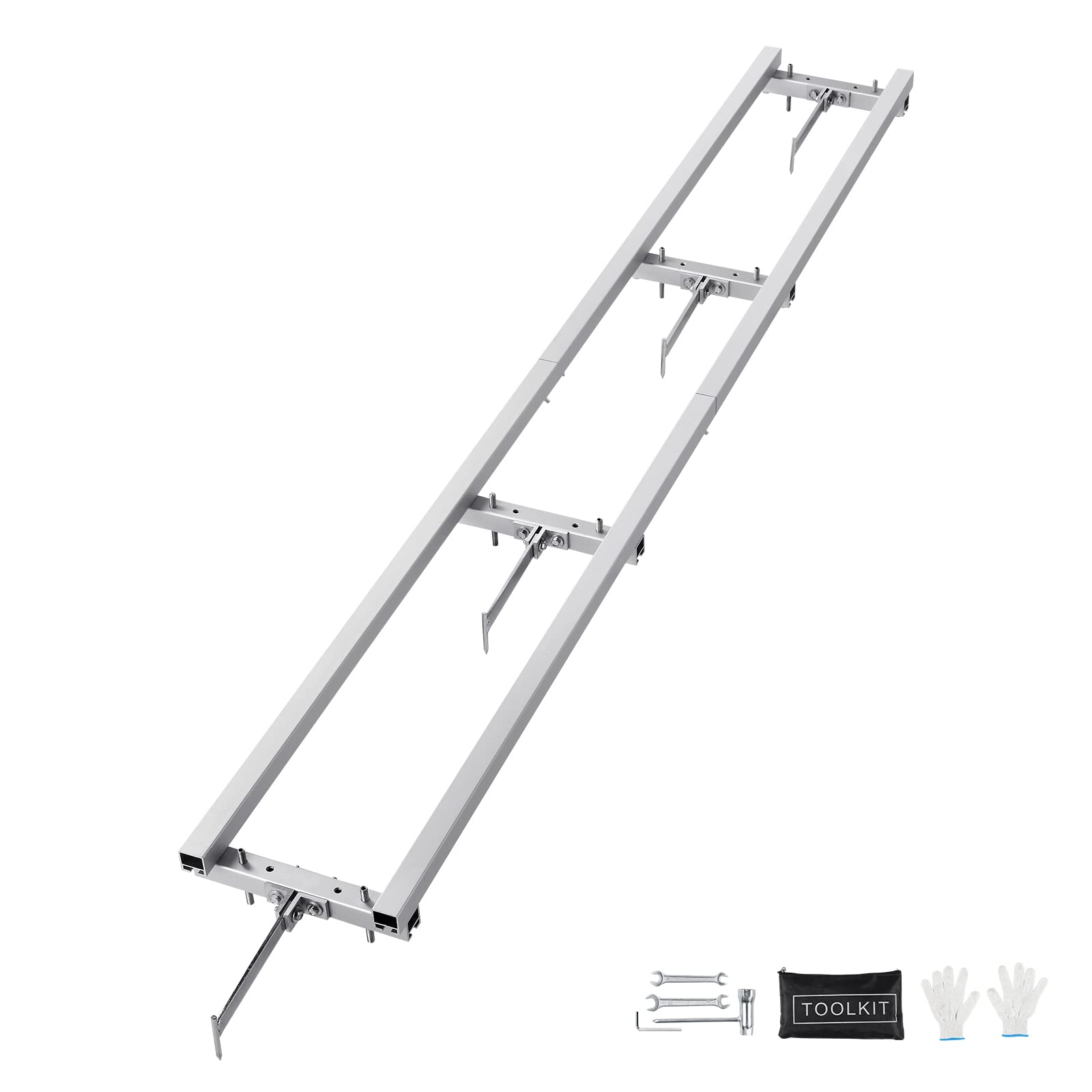 VEVOR rail guide front view showing rigid rails and straight cutting benefit